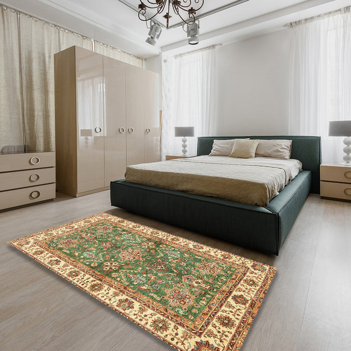 Machine Washable Abstract Light Brown Rug in a Bedroom, wshabs3156