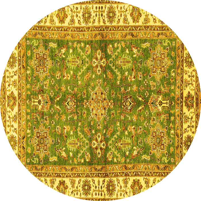 Round Machine Washable Oriental Yellow Traditional Rug, wshabs3156yw