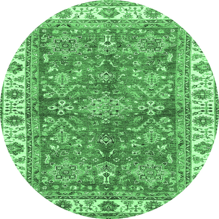 Round Oriental Emerald Green Traditional Rug, abs3156emgrn