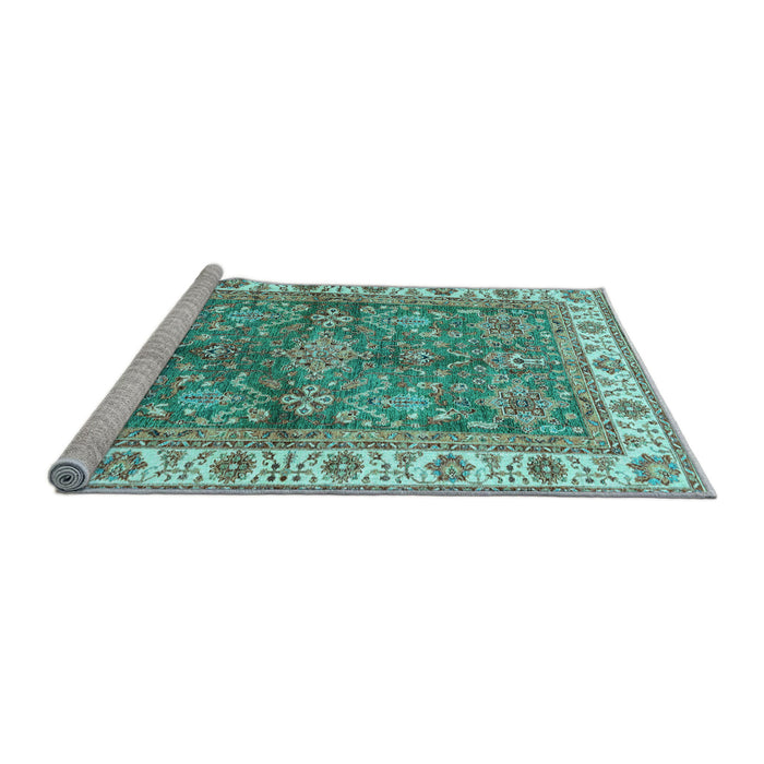 Sideview of Machine Washable Oriental Light Blue Traditional Rug, wshabs3156lblu