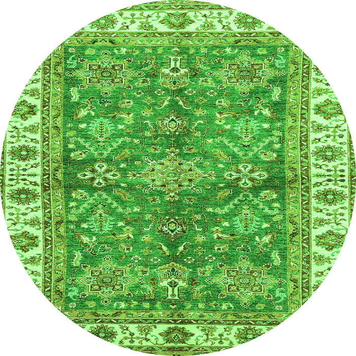 Round Machine Washable Oriental Green Traditional Area Rugs, wshabs3156grn
