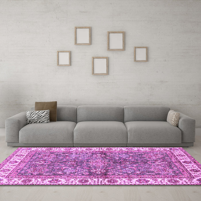 Machine Washable Oriental Purple Traditional Area Rugs in a Living Room, wshabs3156pur