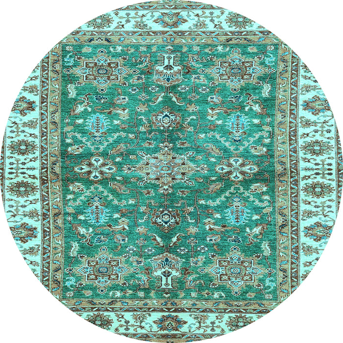 Round Machine Washable Oriental Light Blue Traditional Rug, wshabs3156lblu