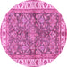 Round Machine Washable Oriental Pink Traditional Rug, wshabs3156pnk