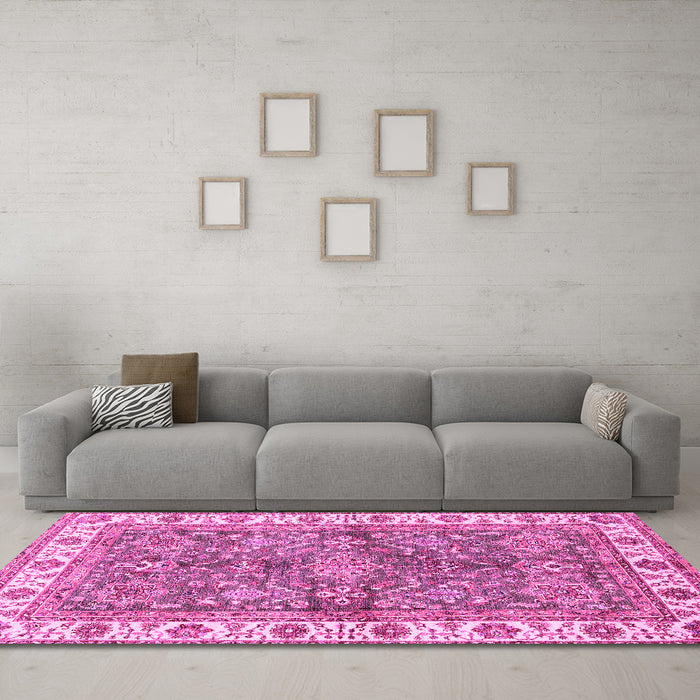 Machine Washable Oriental Pink Traditional Rug in a Living Room, wshabs3156pnk