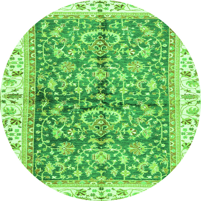 Round Machine Washable Oriental Green Traditional Area Rugs, wshabs3157grn