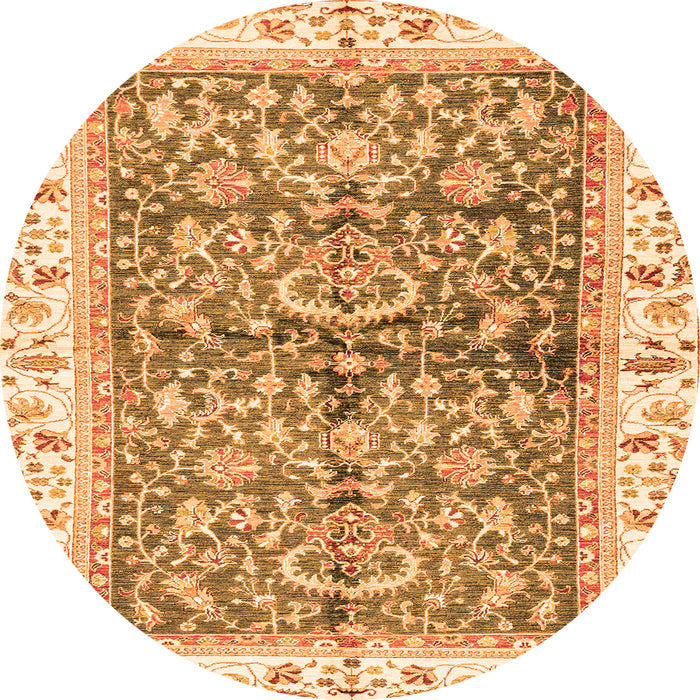 Round Machine Washable Oriental Orange Traditional Area Rugs, wshabs3157org