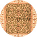 Round Machine Washable Oriental Orange Traditional Area Rugs, wshabs3157org