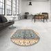 Round Machine Washable Abstract Khaki Gold Rug in a Office, wshabs3157