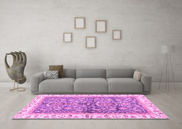 Machine Washable Oriental Pink Traditional Rug in a Living Room, wshabs3157pnk