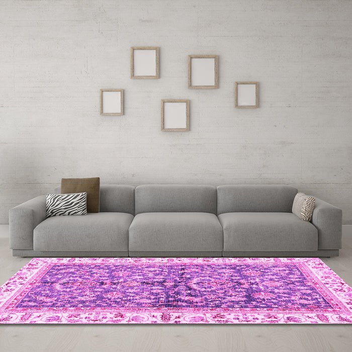 Machine Washable Oriental Pink Traditional Rug in a Living Room, wshabs3157pnk