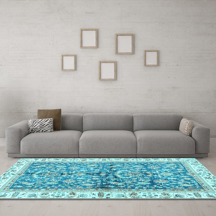Machine Washable Oriental Light Blue Traditional Rug in a Living Room, wshabs3157lblu