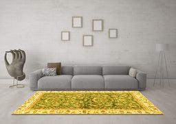 Machine Washable Oriental Yellow Traditional Rug in a Living Room, wshabs3157yw