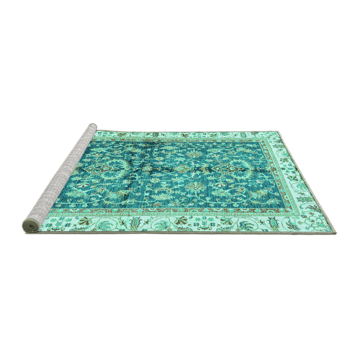 Sideview of Machine Washable Oriental Turquoise Traditional Area Rugs, wshabs3157turq