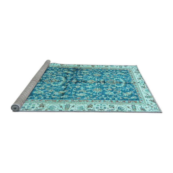 Sideview of Machine Washable Oriental Light Blue Traditional Rug, wshabs3157lblu