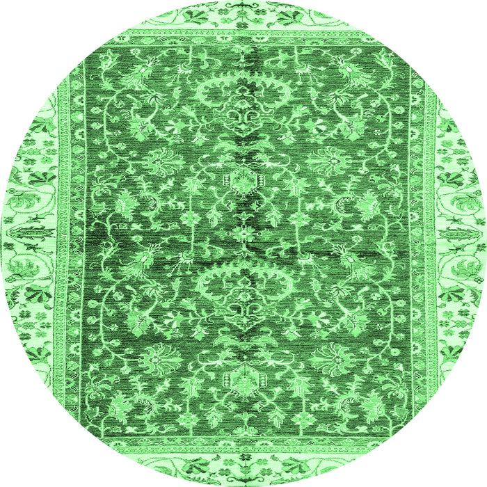 Round Machine Washable Oriental Emerald Green Traditional Area Rugs, wshabs3157emgrn