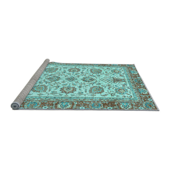 Sideview of Machine Washable Oriental Light Blue Traditional Rug, wshabs3158lblu