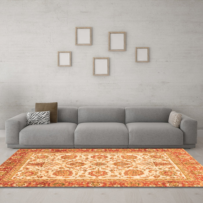 Machine Washable Oriental Orange Traditional Area Rugs in a Living Room, wshabs3158org