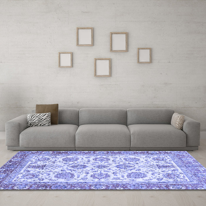 Machine Washable Oriental Blue Traditional Rug in a Living Room, wshabs3158blu