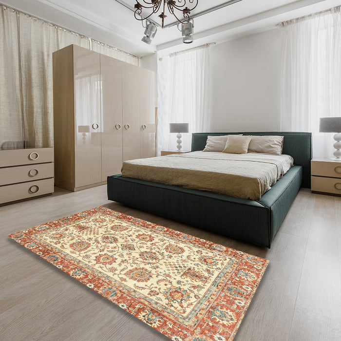 Machine Washable Abstract Chocolate Brown Rug in a Bedroom, wshabs3158
