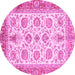 Round Machine Washable Oriental Pink Traditional Rug, wshabs3158pnk