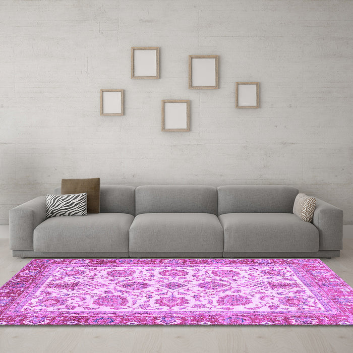 Machine Washable Oriental Purple Traditional Area Rugs in a Living Room, wshabs3158pur