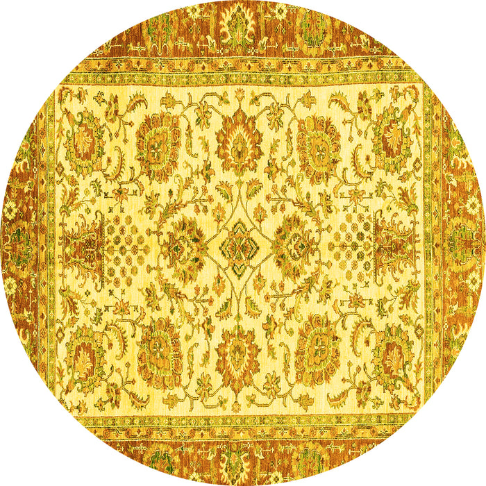 Round Machine Washable Oriental Yellow Traditional Rug, wshabs3158yw