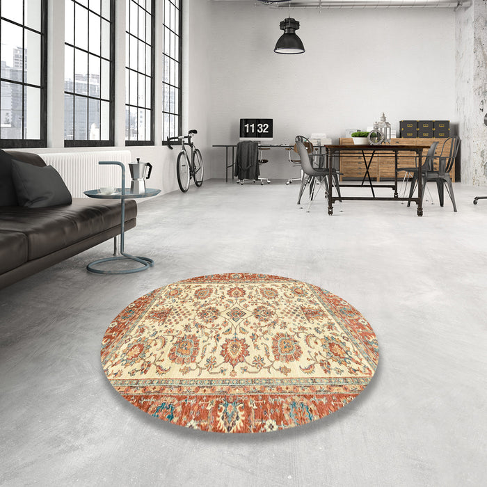 Round Machine Washable Abstract Chocolate Brown Rug in a Office, wshabs3158