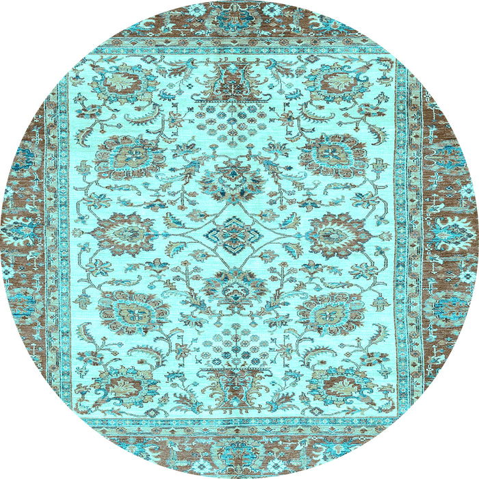 Round Machine Washable Oriental Light Blue Traditional Rug, wshabs3158lblu
