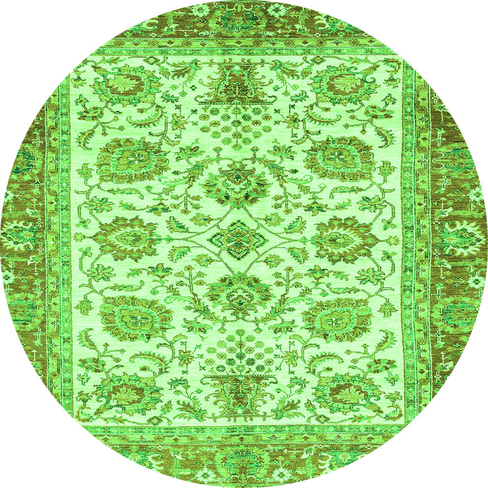 Round Machine Washable Oriental Green Traditional Area Rugs, wshabs3158grn