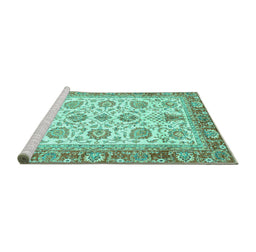 Sideview of Machine Washable Oriental Turquoise Traditional Area Rugs, wshabs3158turq