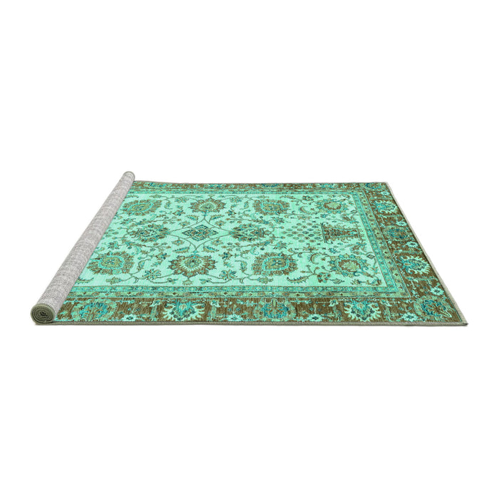 Sideview of Machine Washable Oriental Turquoise Traditional Area Rugs, wshabs3158turq