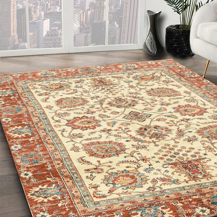 Machine Washable Abstract Chocolate Brown Rug in a Family Room, wshabs3158