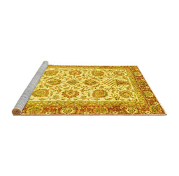 Sideview of Machine Washable Oriental Yellow Traditional Rug, wshabs3158yw