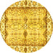 Round Abstract Yellow Modern Rug, abs3159yw