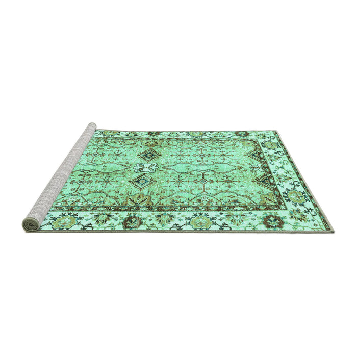 Sideview of Machine Washable Abstract Turquoise Modern Area Rugs, wshabs3159turq