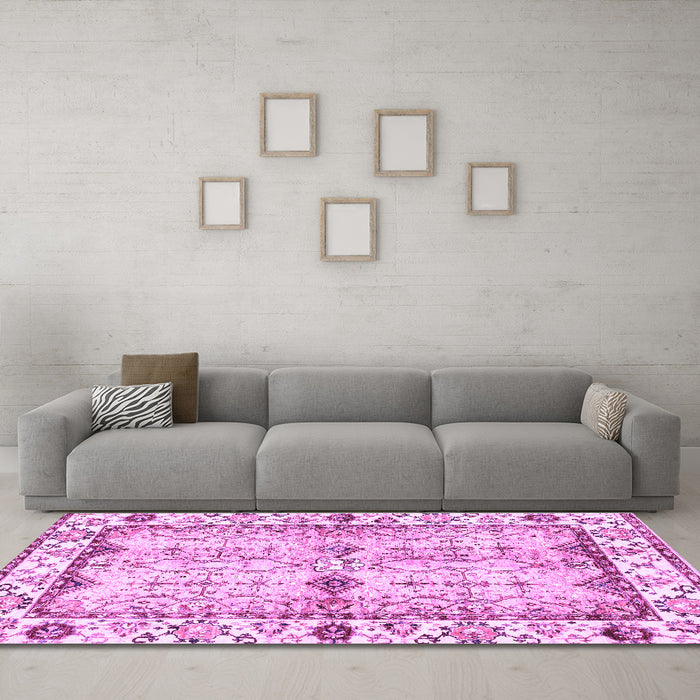 Machine Washable Abstract Purple Modern Area Rugs in a Living Room, wshabs3159pur