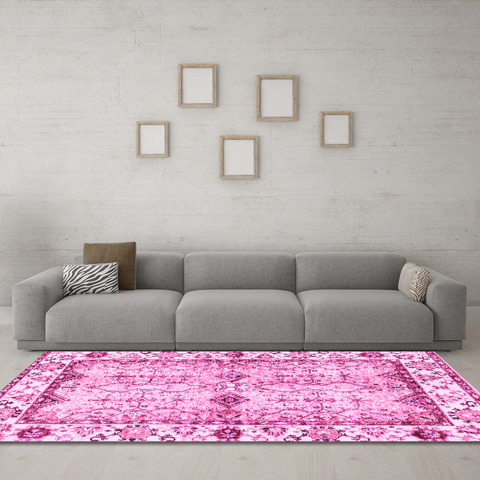 Machine Washable Abstract Pink Modern Rug in a Living Room, wshabs3159pnk