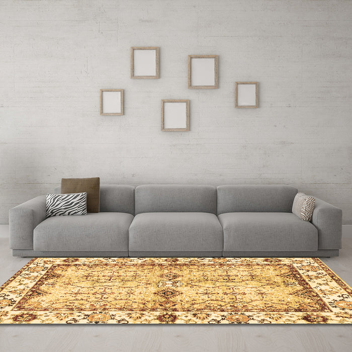 Machine Washable Abstract Brown Modern Rug in a Living Room,, wshabs3159brn