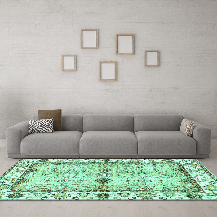 Machine Washable Abstract Turquoise Modern Area Rugs in a Living Room,, wshabs3159turq