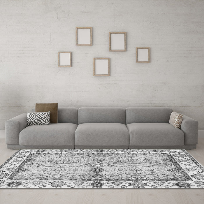 Machine Washable Abstract Gray Modern Rug in a Living Room,, wshabs3159gry