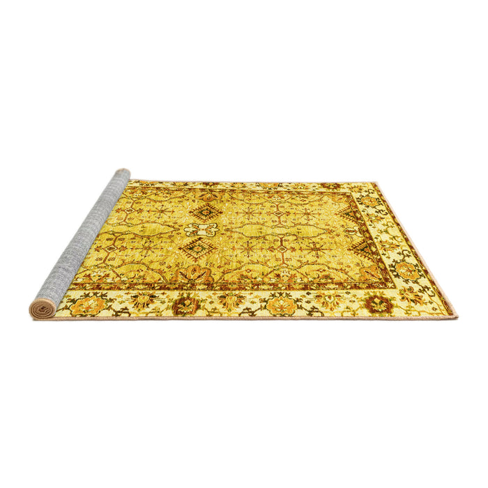 Sideview of Machine Washable Abstract Yellow Modern Rug, wshabs3159yw