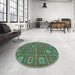 Round Machine Washable Abstract Army Green Rug in a Office, wshabs315