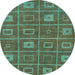 Round Machine Washable Abstract Army Green Rug, wshabs315