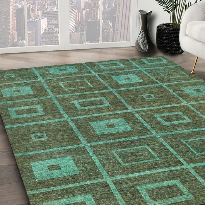 Machine Washable Abstract Army Green Rug in a Family Room, wshabs315