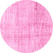 Round Machine Washable Abstract Pink Modern Rug, wshabs3160pnk