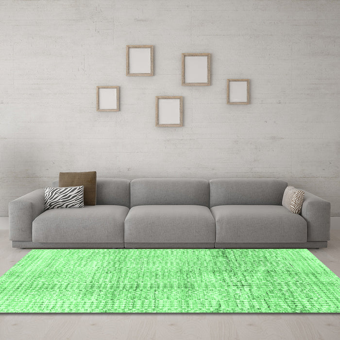 Machine Washable Abstract Emerald Green Modern Area Rugs in a Living Room,, wshabs3160emgrn
