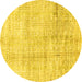 Round Machine Washable Abstract Yellow Modern Rug, wshabs3160yw