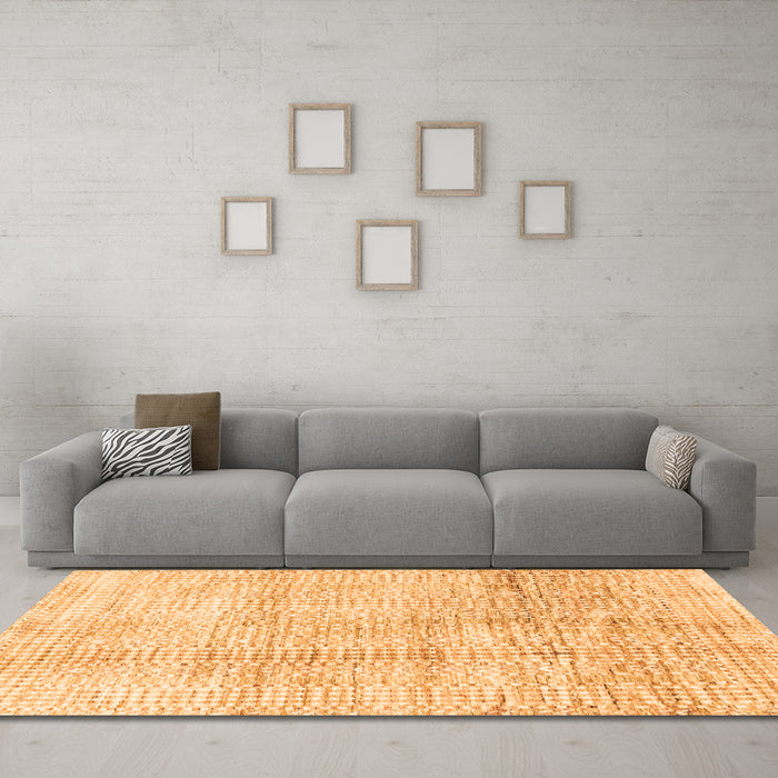 Machine Washable Abstract Orange Modern Area Rugs in a Living Room, wshabs3160org