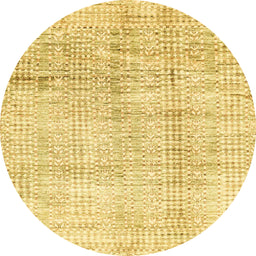 Round Machine Washable Abstract Chrome Gold Yellow Rug, wshabs3160